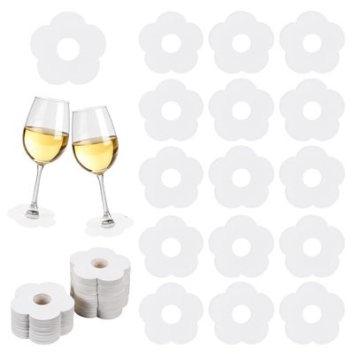 FINGERINSPIRE 150 Pcs Paper Wine Glass Markers 2.7x2.6 Blank Flower Stemware Drink Name Tags White Disposable Wine Tag Wine Glass Drink Charm DIY Identification Marker for Wine Glasses Champagne