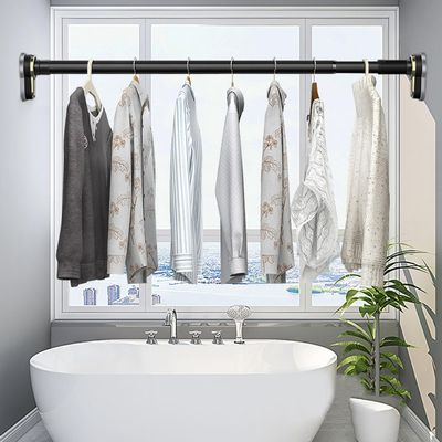 Belineu Black Door Curtain Poles Tension Rod for Window Adjustable Shower Curtain Pole Stainless Steel Room Divider Curtain Rods 33mm Diameter No Drilling (Color : Black, Size : 3.7~4.7m/145~185in)