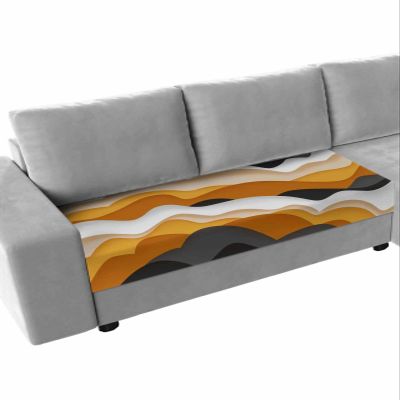 Abstract Orange Stretch Couch Sofa Cushion Covers,Sectional/Individual/L/T Shape Sofa Couch Slipcover Furniture Slip Cover with Elastic Bottom,Ombre Geometric Black White Coastal Waves M Size 1-PC