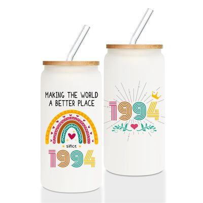 30th Birthday Gifts for Women, Rainbow Gifts, Best Gifts for 30 Year Old Women, 30th Birthday Gift Ideas, 30 Year Old Birthday Frosted Glass With Bamboo Lid And Straw, 1994 Vintage 16 Oz Tumbler