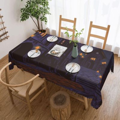 Tablecloth 5472 Inch Rectangular Decorative Stain Resistant Burlap Table Cloths Halloween Haunted Dining Tablecloths Washable Fabric Table Cover for Kitchen Party Wedding Picnic Farmhouse Decor