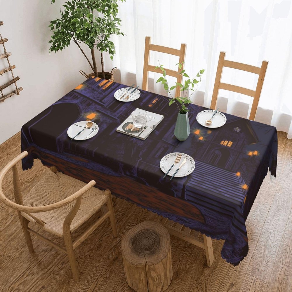 Tablecloth 5472 Inch Rectangular Decorative Stain Resistant Burlap Table Cloths Halloween Haunted Dining Tablecloths Washable Fabric Table Cover for Kitchen Party Wedding Picnic Farmhouse Decor