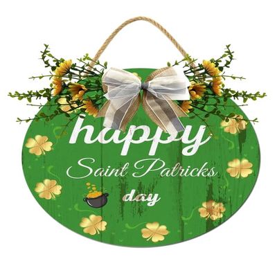 Boylee Spring Wreaths Sign for Front Door Farmhouse Spring Door Hanger Decor Rustic Wooden Happy St. Patrick Day Hanging Door Wall Sign for Spring Seasons Holiday 12In, Springsign70