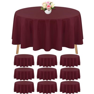 10 Pack Round Tablecloth Burgundy Tablecloths 90 Inch,Circle Polyester Table Cloth,Washable Fabric Stain and Wrinkle Resistant Premium Round Table Cover for Wedding Parties Banquet Reception Dining