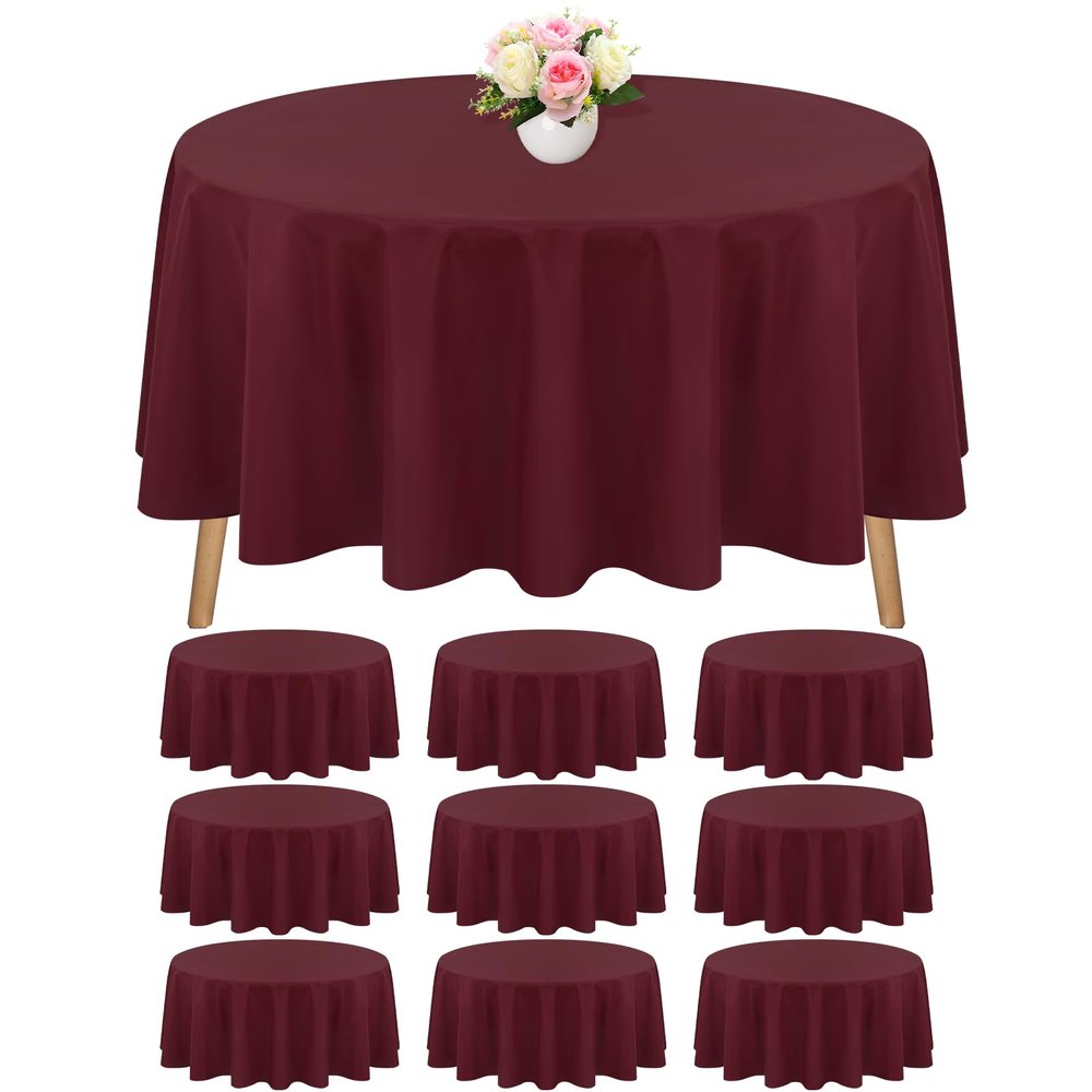 10 Pack Round Tablecloth Burgundy Tablecloths 90 Inch,Circle Polyester Table Cloth,Washable Fabric Stain and Wrinkle Resistant Premium Round Table Cover for Wedding Parties Banquet Reception Dining