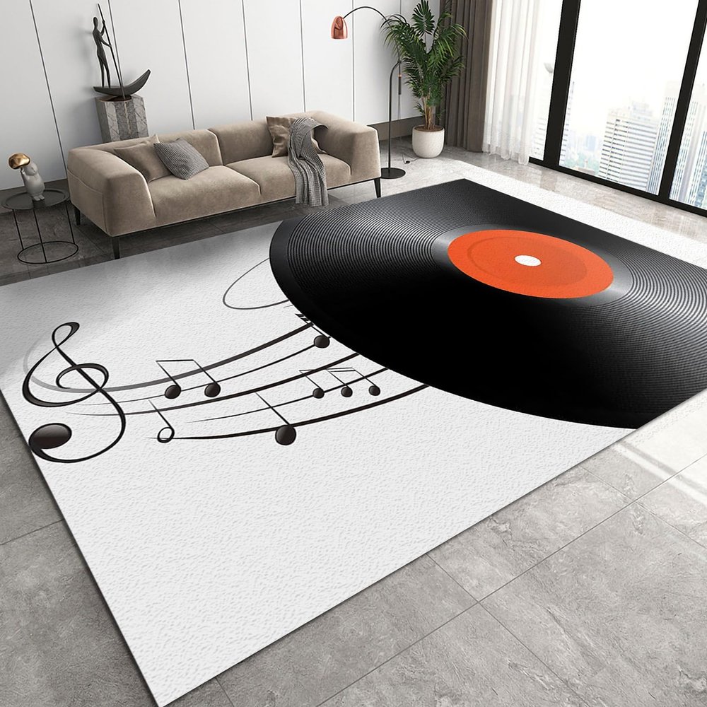 GIRTFU 4x6 Area Rugs Modern Vinyl Records Rugs for Kids Bedroom, Simple Musical Note Office Rug Low Pile are Not Stumbling Foot for Living Room End Table Nursery