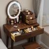 32x16x30 Inch Dressing Table, Wooden Makeup Table with Oval Mirror and Lights, Bedroom Vanity Desk with 4 Drawers and Stool (Color : Walnut 1) view 2