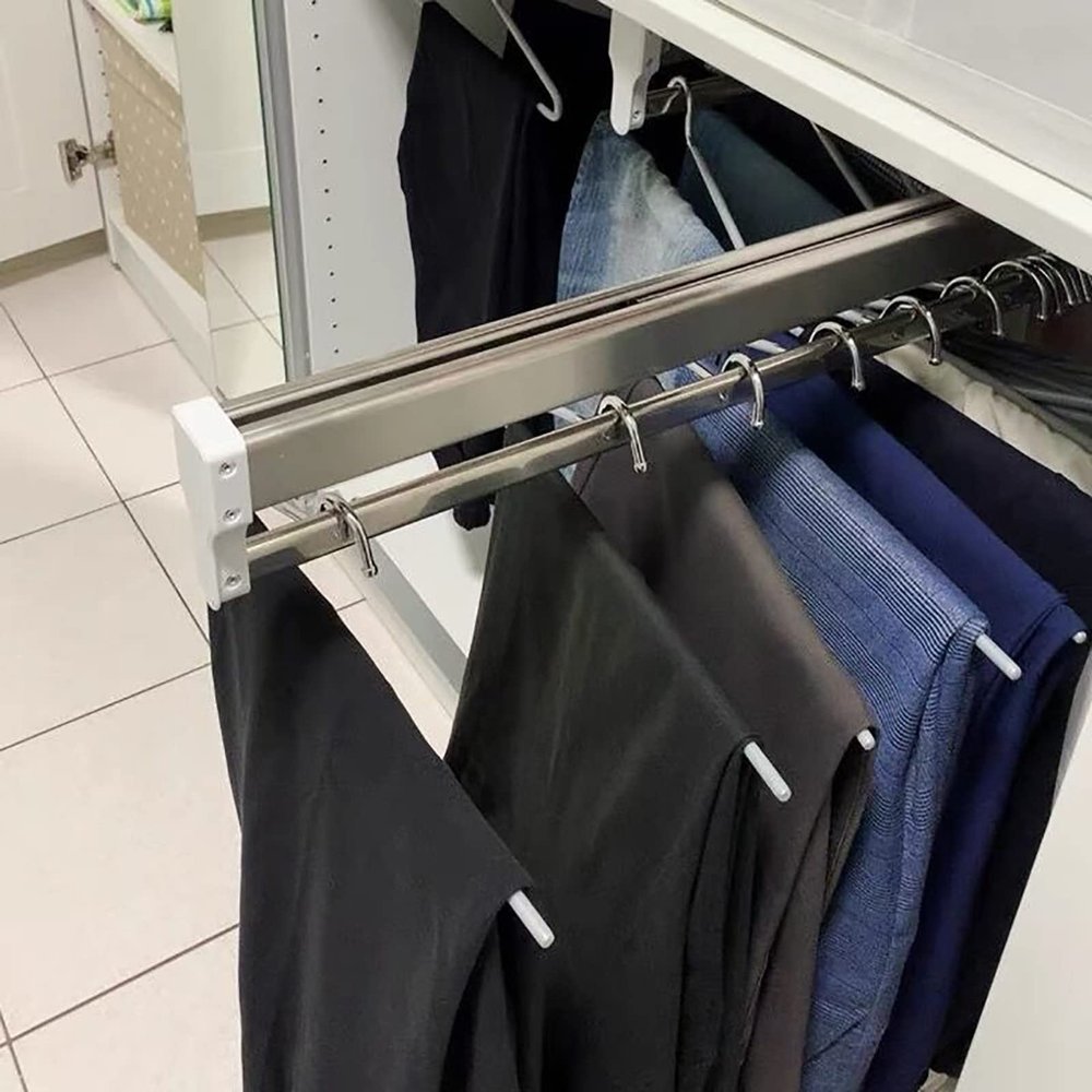 Extendable Pull Out Closet Rod-Wardrobe Pull-Out Trousers Rack,Steel Sliding Pants Hanger Rod,Easy Install Wardrobe Organizer,Space Saving Pull Out Hanger Bar,Load-bearing Up To (, 397mm