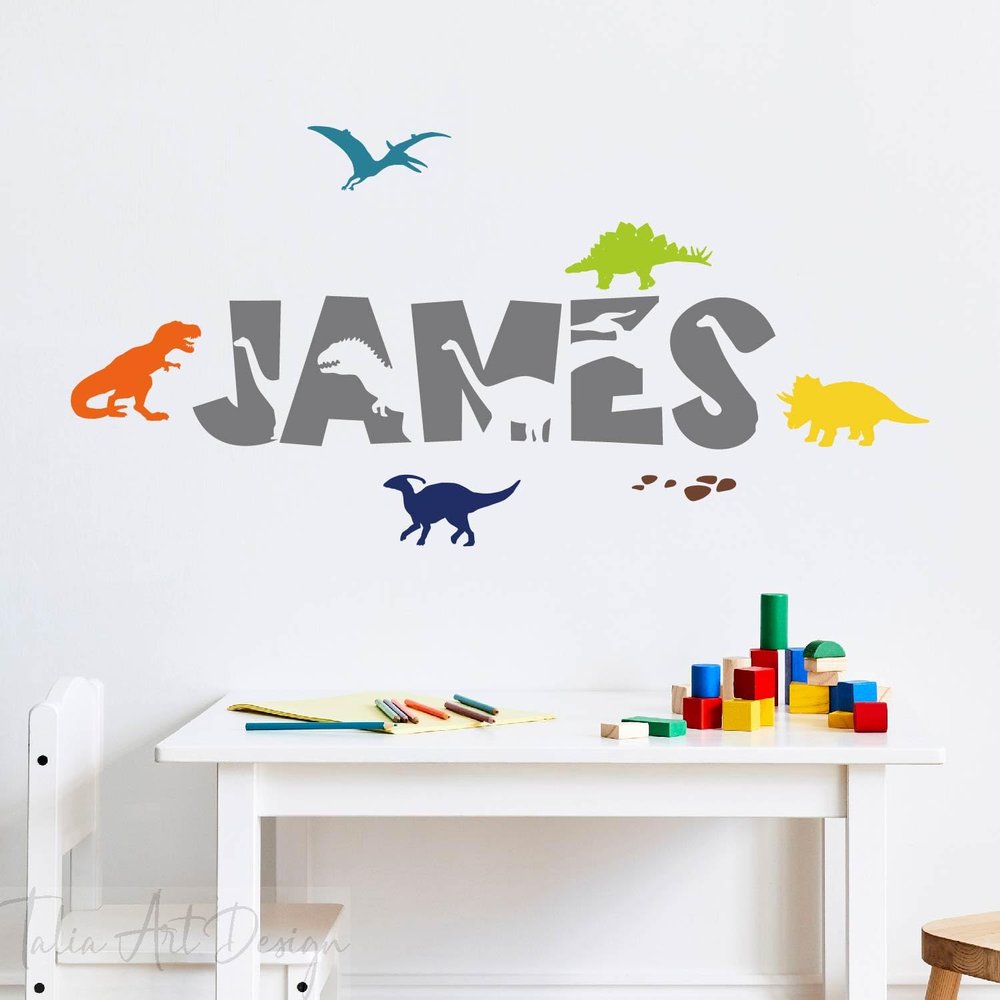 Custom Name Wall Decals,Dinosuar Wall Sticker,Peel And Stick Wall Decals for Nursery and Kids Room
