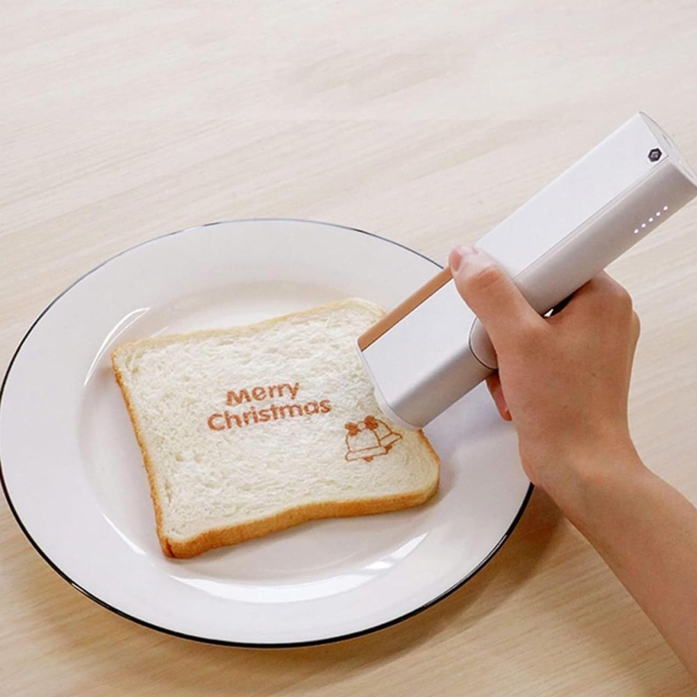 MAHWER Handheld Food Printer, Mini Protable Handheld Inkjet Printer,Cake Printer,Food Printer Coffee Printer Latte Art Printer,Cake Bread Beer Desserts DIY (Color : Brown)