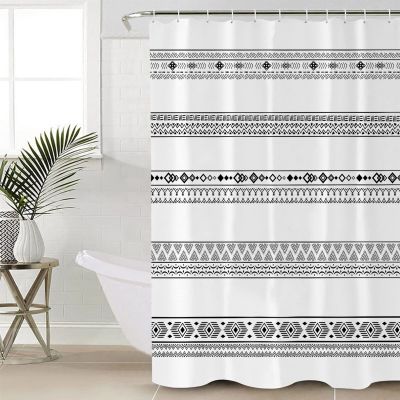 ZOE STORE Shower Curtains for Bathroom Accessories, Black White Geometric Polyester Fabric Bathtub Curtain with 12 Hooks, Modern Buffalo Plaid Abstract Art Waterproof Shower Curtains 54 x 78 Inches