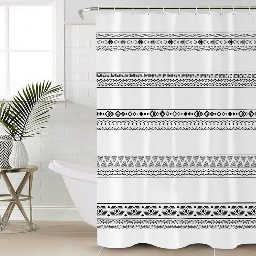 ZOE STORE Shower Curtains for Bathroom Accessories, Black White Geometric Polyester Fabric Bathtub Curtain with 12 Hooks, Modern Buffalo Plaid Abstract Art Waterproof Shower Curtains 54 x 78 Inches