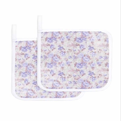 2 Packs Vintage Purple Flower Pot Holders Sets for Kitchen Oven Pan Plate Bowl Pads Heat Proof Mat with Hanging Loop Thick Terry Cloth Potholders for Cooking Baking Luxurious Elegant Spring Botanical