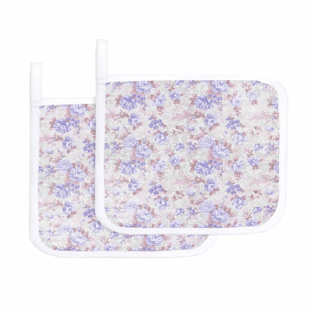 2 Packs Vintage Purple Flower Pot Holders Sets for Kitchen Oven Pan Plate Bowl Pads Heat Proof Mat with Hanging Loop Thick Terry Cloth Potholders for Cooking Baking Luxurious Elegant Spring Botanical