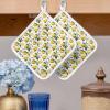 2 Packs Lemon Pot Holders Sets for Kitchen Oven Pan Plate Bowl Pads Heat Proof Mat with Hanging Loop Thick Terry Cloth Potholders For Cooking Baking Spring Summer Tropical Floral Yellow Green Fruit view 2