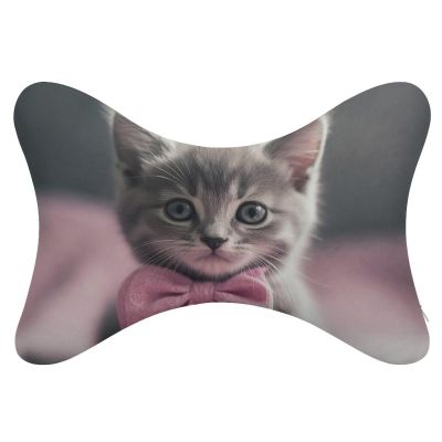 NONHAI 2 Pack Car Neck Pillow Gray Cat with Bow Car Headrest Pillow Memory Foam Car Pillow Breathable Removable Cover Universal Headrest Pillow for Travel Car Seat Driving & Home
