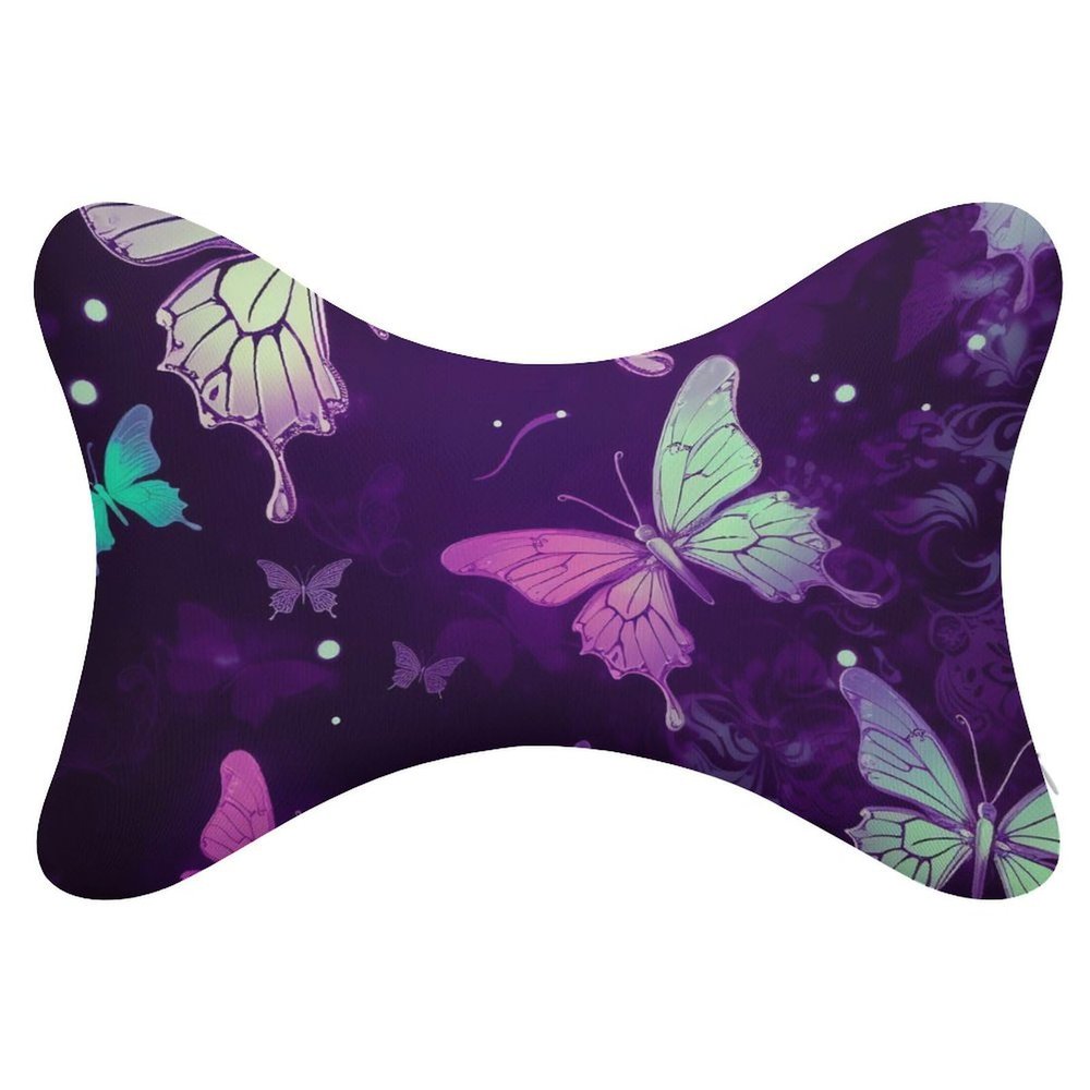 NONHAI 2 Pack Car Neck Pillow Butterfly Purple Car Headrest Pillow Memory Foam Car Pillow Breathable Removable Cover Universal Headrest Pillow for Travel Car Seat Driving & Home
