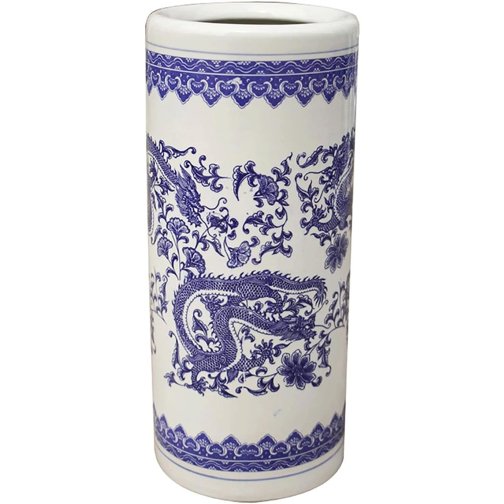 LNYDMA Chinese Style Umbrella Stand, Multifunctional Ceramic Vase, Large Capacity Umbrella Holder, Umbrella Stand Rack for Entryway, 50CM, Blue