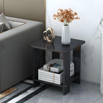 KWOKING Wooden Side Table One Shelf End Table with Four Legs Small Coffee Table Mini Small Apartment Living Room Sofa Side Table Corner Table Bedside Table Black Round Corner 20" L x 20" W x 20.5" H