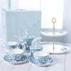 ERoomQ Exquisite Cup 8 Piece Coffee Maker and Coffee Cup & Saucer Set English Afternoon Tea Set Crane Pattern Tea Set/Blue/As Shows (Blue As Shows) view 1