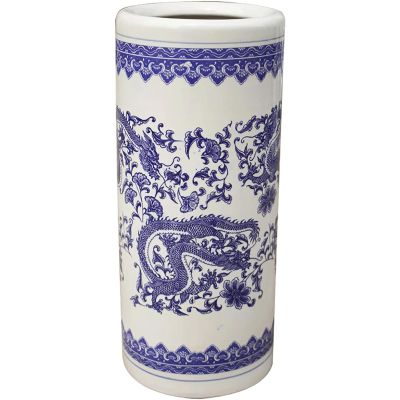 LNYDMA Chinese Style Umbrella Stand, Multifunctional Ceramic Vase, Large Capacity Umbrella Holder, Umbrella Stand Rack for Entryway, 40CM, Blue
