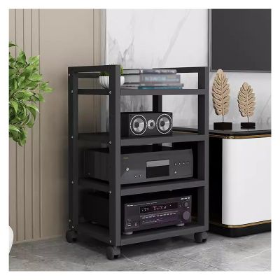 Stereo Racks And Stands Cabinet for Home Theater/ Living Room, Floor-standing 3/4/5 Tier Audio-Video Media Holder On Wheels, Wood Height-Adjustable Shelf ( Color : Black-#3 , Size : 4 tier-50cm wide )