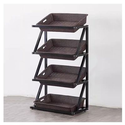 4/5 Tier Market Shelf, Supermarket Fruit and Vegetable Display Shelf Kitchen Potato Chip Food Storage Holder for Beverages/Breads Fruit Vegetables (Color : Brown, Size : 65x35x120cm)