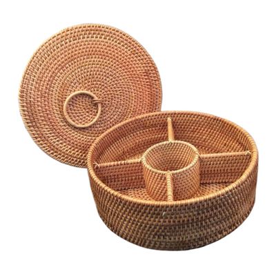 Zerodeko 1pc Round Handmade Rattan Woven Storage Basket Lid for Fruits Snacks and Sundries Picnic Organizer Decorative and Functional Woven Storage