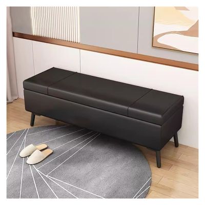 MEHWSUR Faux Leather Ottoman Storage Bench Stool with Storage,Upholstered Bedroom Bench for End of Bed,Extra Long Storage Bench for Bedroom and Living Room (Color : Black, Size : 80CM)