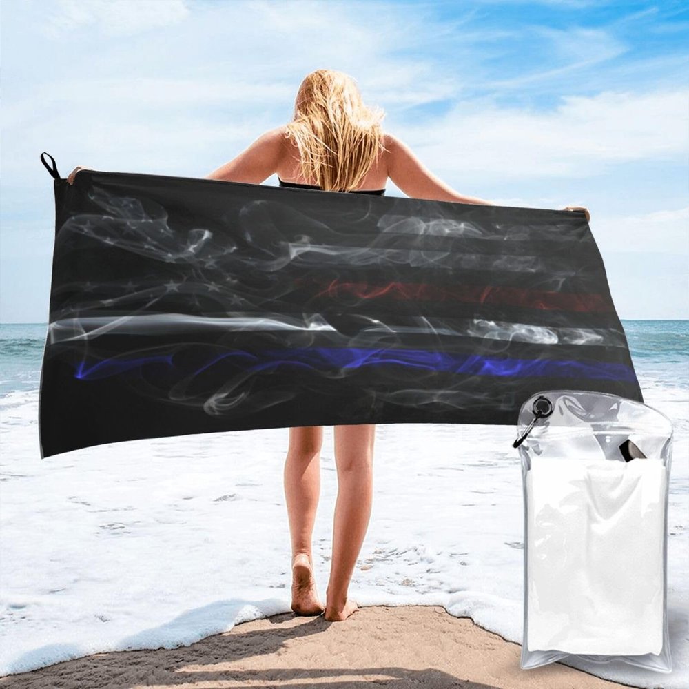 SIYTUAU Smoke Style United States Thin Line Red White Blue Flag Bath Towels 27.5"x55" Inch Super Soft Quick Dry Bath Towel Travel Gym Beach Towel Picnic Yoga Blankets