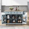 Favfurish Kitchen Cart with Rubber Wood Drop-Leaf Countertop,Kitchen Island with Storage Cabinet and 3 Drawers,Internal Storage Cabinet Racks,for Dining Room, Home,Bar,53.1in,Grey Blue view 1
