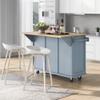 Favfurish Kitchen Cart with Rubber Wood Drop-Leaf Countertop,Kitchen Island with Storage Cabinet and 3 Drawers,Internal Storage Cabinet Racks,for Dining Room, Home,Bar,53.1in,Grey Blue view 4