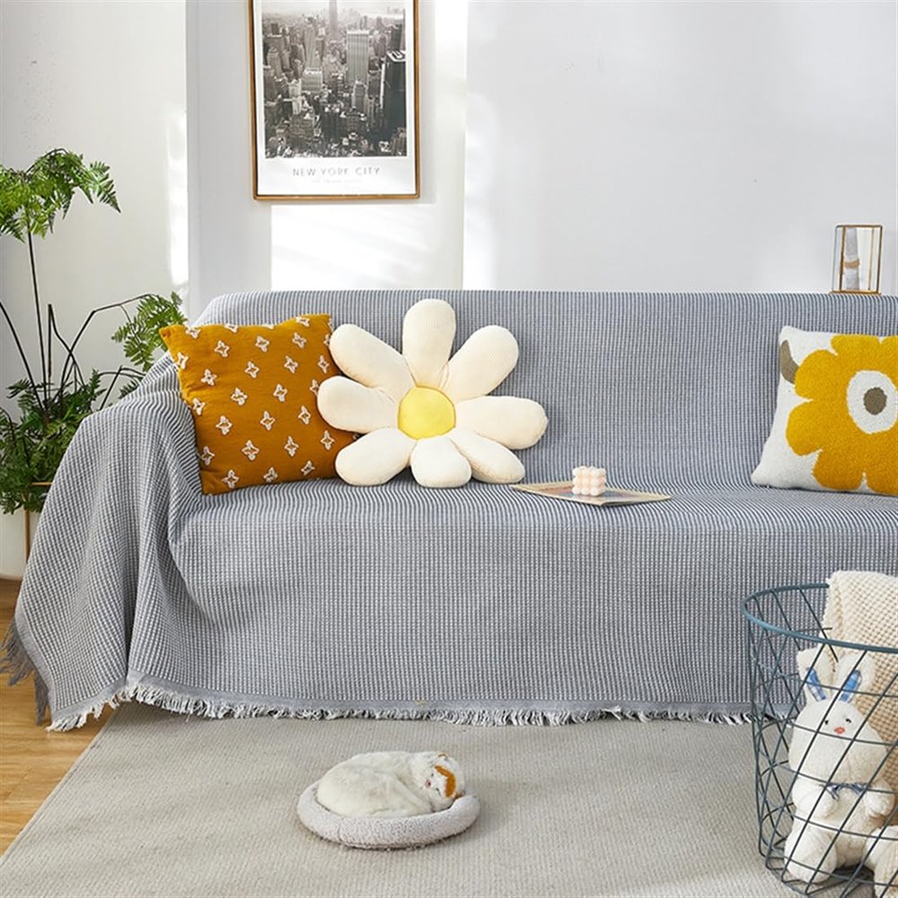 UEAUY Cotton Linen Couch Cover Modern Style Sofa Slipcovers Thick Washable Sofa Covers Protector Grey 71" x 91"