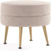 Manhattan Comfort Bailey Mid-Century Modern Round Ottoman - Durable Woven Polyester Blend Upholstery, Stylish Gold Stainless Steel Legs - Easy Assembly, Perfect for Living Room, Oatmeal with Gold Feet view 1