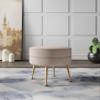 Manhattan Comfort Bailey Mid-Century Modern Round Ottoman - Durable Woven Polyester Blend Upholstery, Stylish Gold Stainless Steel Legs - Easy Assembly, Perfect for Living Room, Oatmeal with Gold Feet view 2