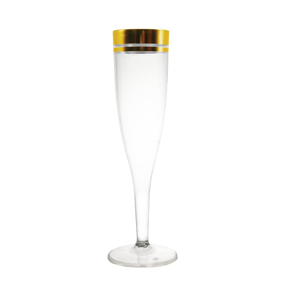 Party Essentials CHAMPBOX-625 Plastic Champagne Flute, 5-Ounce Capacity, Clear With Gold Rim, Case of 60