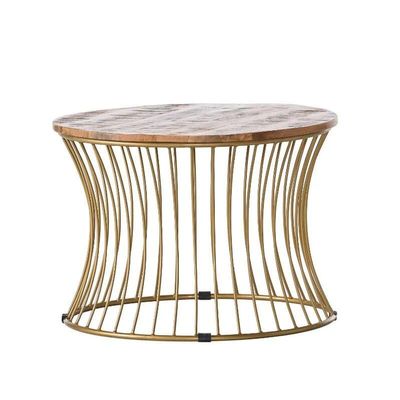 HomeLoft Basics Boho Glam Gold Iron and Wood Round Coffee Table, 25.2*18.5*25.2 inch