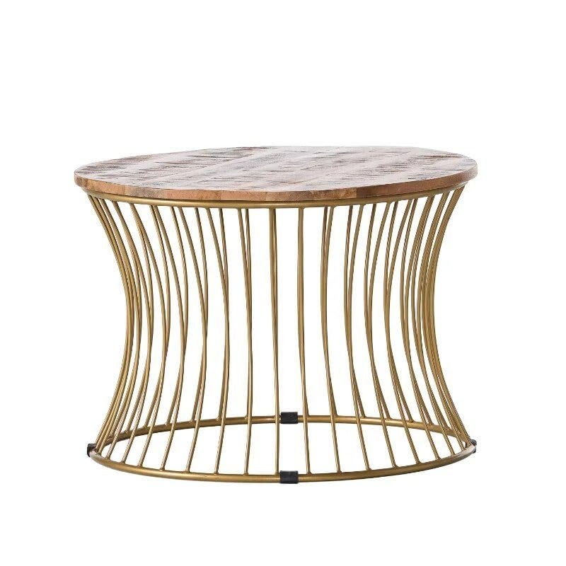 HomeLoft Basics Boho Glam Gold Iron and Wood Round Coffee Table, 25.2*18.5*25.2 inch