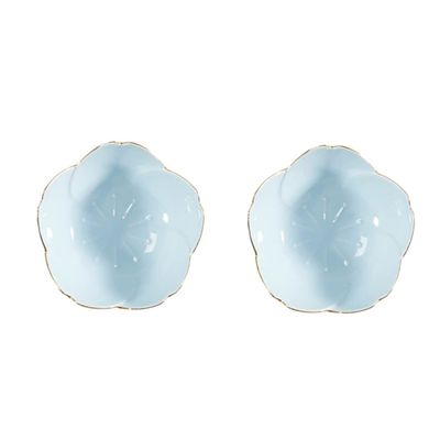 2Pcs Shape Ceramic Dipping Plates Blue Porcelain Sauce Dish for Condiments Seasoning Vinegar Bbq and Appetizers Kitchen and Outdoor Use