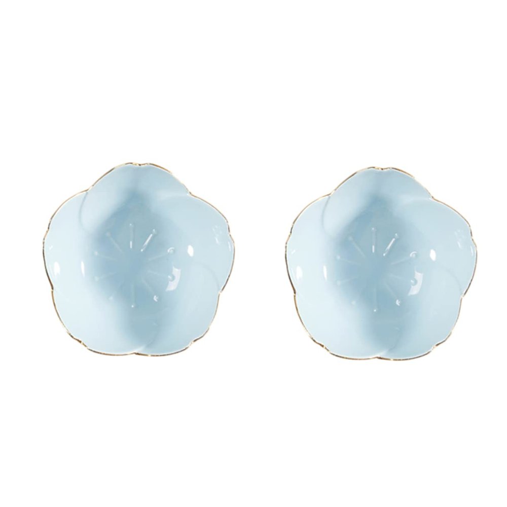 2Pcs Shape Ceramic Dipping Plates Blue Porcelain Sauce Dish for Condiments Seasoning Vinegar Bbq and Appetizers Kitchen and Outdoor Use