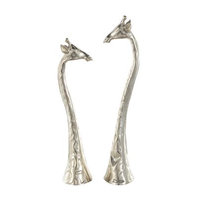 Deco 79 Aluminum Metal Giraffe Decorative Sculpture Tall Home Decor Statues with Spotted Texturing, Set of 2 Accent Figurines 28", 27"H, Silver