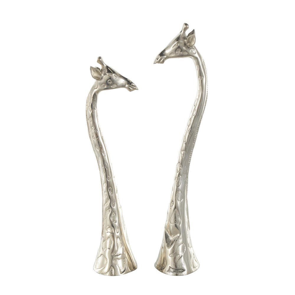 Deco 79 Aluminum Metal Giraffe Decorative Sculpture Tall Home Decor Statues with Spotted Texturing, Set of 2 Accent Figurines 28", 27"H, Silver