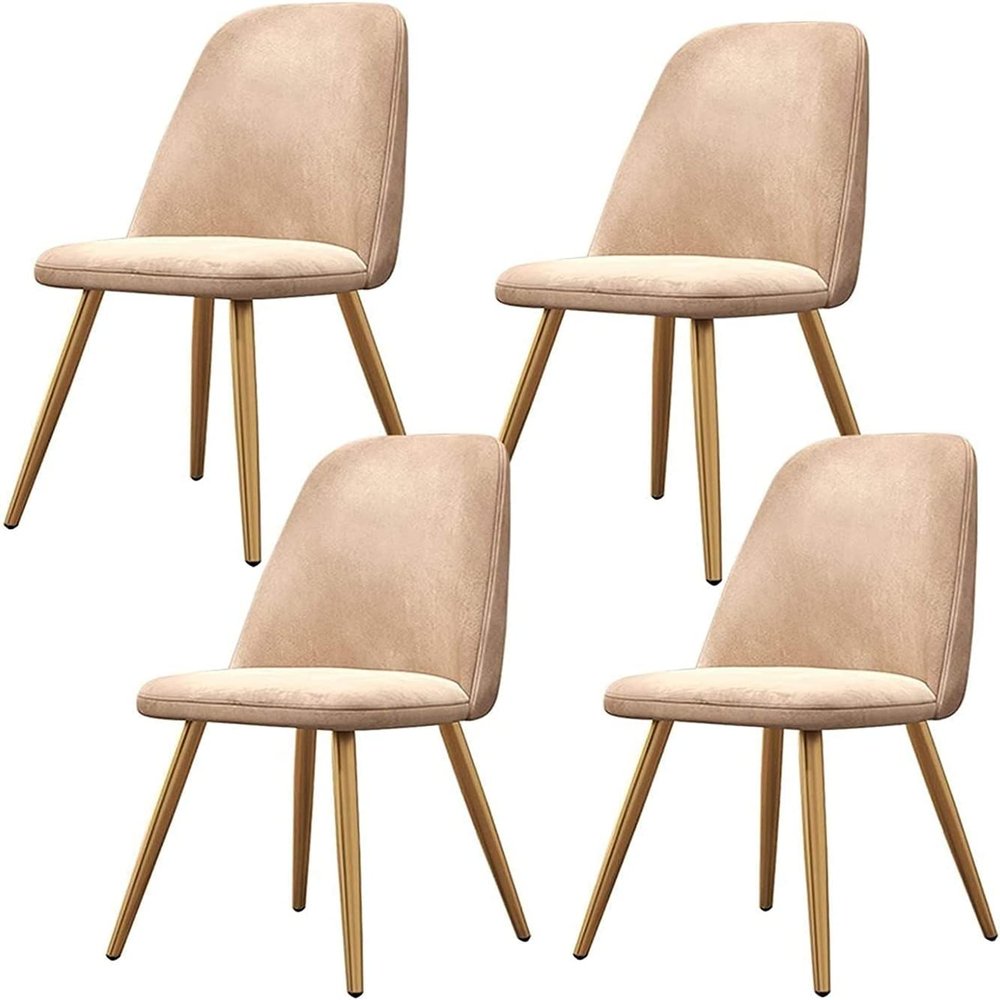 SoOSSN Set of 4 Dining Chairs Thicken Seat Cushioned Backrest Strong Golden Metal Legs Chair for Dining Chairs (Color:Camel)