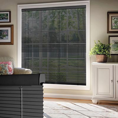 HOTSOON 100% Privacy Aluminum Mini Blinds for Windows Cordless Room Darkening Venetian Blinds Anti-UV Waterproof 1" L-Shaped Slats Horizontal Shades for Home, Black, 61" W x 72" H