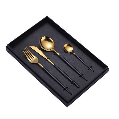 HIDEERPPY Silverware Set, 4/16/24/32/40/48 Pieces White Gold Portuguese Stainless Steel Cutlery Set Home Creative Steak Knife, Fork And Spoon Gift Set, Home Flatware Set (Color : Black Gold, Size :