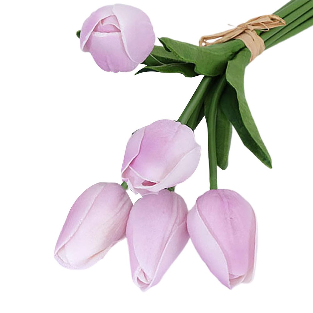 5Pcs/Set Fake Flower Decor Simulated Easy to Care Faux Leather Long Stem Soft Artificial Tulip Wedding Supplies Artificial Flower