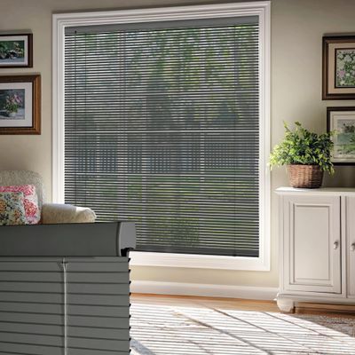 HOTSOON 100% Privacy Aluminum Mini Blinds for Windows Cordless Room Darkening Venetian Blinds Anti-UV Waterproof 1" L-Shaped Slats Horizontal Shades for Home, Grey, 76" W x 64" H