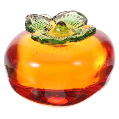 SHINEOFI Vivid Glass Persimmon Ornament for Home Decor Elegant Fruit Adornments for Desktop Tea Table and Garden Decoration and Chic Decorative