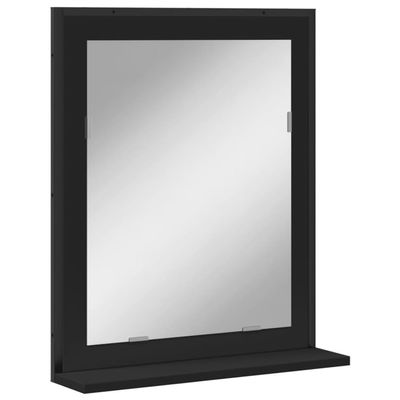 vidaXL Bathroom Mirror with Shelf - Engineered Wood, Black, Wall-Mounted, Moisture Resistant, 19.7""x23.6"", 842416