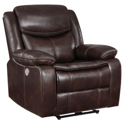 Coaster Home Furnishings - Sycamore - Faux Leather Upholstered Power Recliner Chair with Built-in USB Port, Contour Tufting and Control Panel - Living Room - Dark Brown - 610193P
